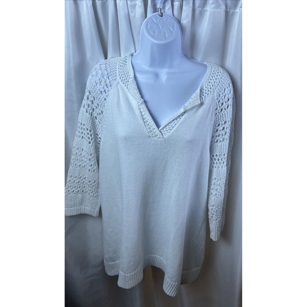 J.Jill Women’s White Pullover Sweater Size M Relax Fit Boho Coastal Open Knit
